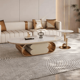 Modern Sculpted Marble Coffee Table with Gold Accents