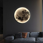 Round LED Glass Wall Painting – Textured Moon Design (32×32 in, Backlit with Remote Control)