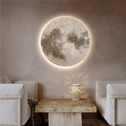 Round LED Glass Wall Painting – Textured Moon Design (32×32 in, Backlit with Remote Control)