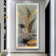Crystal LED Glass Wall Painting – Golden Deer & Nature Scene (24×48 in, Embossed Diamond Work with Remote Light)