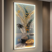 Crystal LED Glass Wall Painting – Golden Deer & Nature Scene (24×48 in, Embossed Diamond Work with Remote Light)