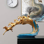 Golden Running Horses Table Decor Showpiece – 41cm x 25cm
