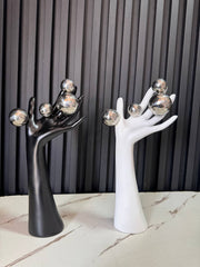 Modern Decorative Hand Sculpture with Metallic Spheres – 15×30 cm | (Black & White)