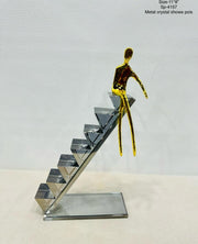 Metal Crystal Showpiece Man on Stairs – Decorative Sculpture – Size: 11×8 inch
