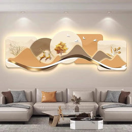 Acrylic LED Wall Art – Golden Mountain Deer Design (120×45 cm) – Without Light