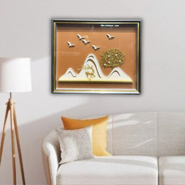 3D Deer & Birds Shadow Box Wall Frame – 50×60 cm (20×24 inch) – Luxury Golden Art Decor