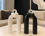 Modern Knot Column Sculpture with Crystal Ball – Black & White | Size: 13×25 cm