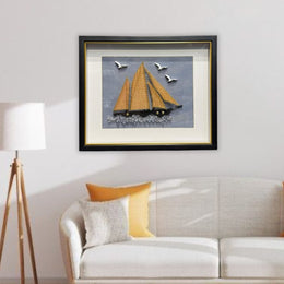 Golden Sailboat Shadow Box Wall Art – 50×60cm (20×24 inch)