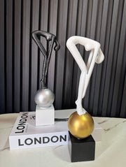 Abstract Thinking Man on Golden Sphere Decorative Showpiece – Black & White Set – 14 Inches