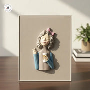 Girl Series Shadow Box Wall Art – Coffee & Cat (40×50 cm, Open Frame)