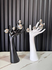 Modern Decorative Hand Sculpture with Metallic Spheres – 15×30 cm | (Black & White)