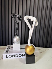 Abstract Thinking Man on Golden Sphere Decorative Showpiece – Black & White Set – 14 Inches