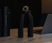 Modern Knot Column Sculpture with Crystal Ball – Black & White | Size: 13×25 cm