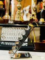 Metal Crystal Showpiece Man on Stairs – Decorative Sculpture – Size: 11×8 inch