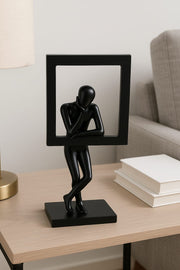 Abstract Thinker in Frame Showpiece – Modern Table Decor Sculpture – 11 Inch (Available in White & Black)