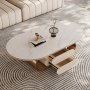 Modern Sculpted Marble Coffee Table with Gold Accents