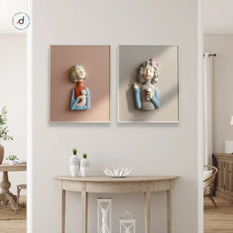 Girl Series Shadow Box Wall Art – Coffee & Cat (40×50 cm, Open Frame)