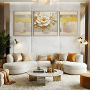 Bloom Leather Painting Set – Embossed 3D Floral & Abstract Design (Heavy Aluminum Frame | 2×2.5 ft + 2.5×2.5 ft + 2×2.5 ft)