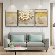 Bloom Leather Painting Set – Embossed 3D Floral & Abstract Design (Heavy Aluminum Frame | 2×2.5 ft + 2.5×2.5 ft + 2×2.5 ft)