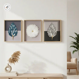 Ethereal Bloom Series – Shadow Box Wall Art (40×50 cm, Glass Frame) | Set Of 3