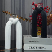Modern Knot Column Sculpture with Crystal Ball – Black & White | Size: 13×25 cm