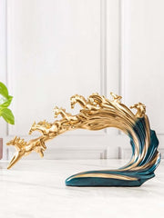 Golden Running Horses Table Decor Showpiece – 41cm x 25cm