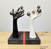 Modern Decorative Hand Sculpture with Metallic Spheres – 15×30 cm | (Black & White)