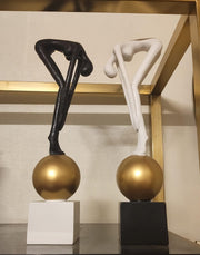 Abstract Thinking Man on Golden Sphere Decorative Showpiece – Black & White Set – 14 Inches