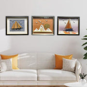 3D Shadow Box Framed Wall Art – Sailing & Nature Theme | Size: 50×60 cm Each (20×24 inch) – Set of 3