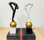 Abstract Thinking Man on Golden Sphere Decorative Showpiece – Black & White Set – 14 Inches