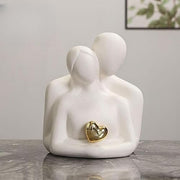 Ceramic Loving Couple Statue with Golden Heart – 9×7 inch | Home Decor Sculpture