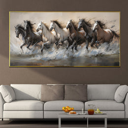 Stormstride Seven Horses PVC Crystal Glass Wall Painting – 42 × 20 Inches
