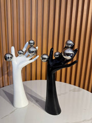 Modern Decorative Hand Sculpture with Metallic Spheres – 15×30 cm | (Black & White)