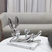 Silver Bunny Decorative Showpiece – 31.5×25×12.5 cm | Modern Table Decor
