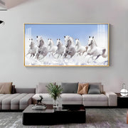 Majestic White Stallions PVC Crystal Glass Wall Painting – 42 × 20 Inches