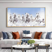 Majestic White Stallions PVC Crystal Glass Wall Painting – 42 × 20 Inches