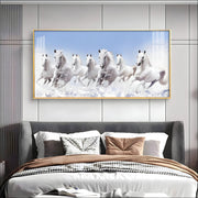 Majestic White Stallions PVC Crystal Glass Wall Painting – 42 × 20 Inches