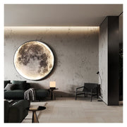 Round LED Glass Wall Painting – Textured Moon Design (32×32 in, Backlit with Remote Control)