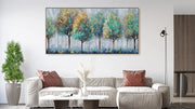 Aqua & Golden Textured Trees - Handmade Canvas Painting (120×60 cm, Heavy Aluminum Frame)