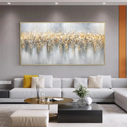 Golden Cascade Abstract Canvas Painting (120×60 cm, Heavy Aluminum Frame)