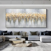 Golden Cascade Abstract Canvas Painting (120×60 cm, Heavy Aluminum Frame)