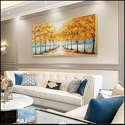 Golden Pathway Trees Canvas Painting (70×100 cm, Aluminum Frame)