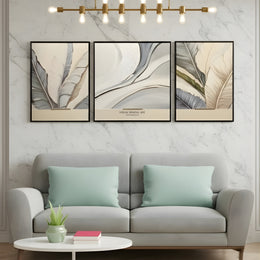 Botanic Harmony Leather Painting Set – Abstract Leaves & Textures (Heavy Aluminum Frame| 2×2.5 ft + 2.5×2.5 ft + 2×2.5 ft)