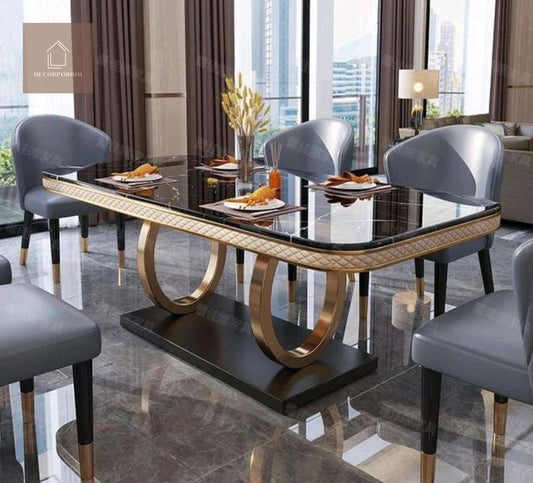 Decorporium Modern Rectangular Dining Table , Dual-Circle Base for Dining Room