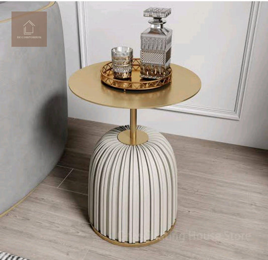 Elegant Side Table with Metal Too and Artificial Leather Base