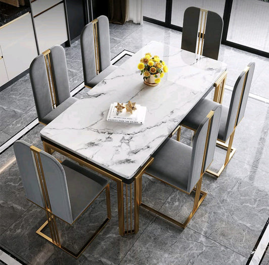 Metal Furniture Modern Luxury Dining Table Set With Imported Top for Home