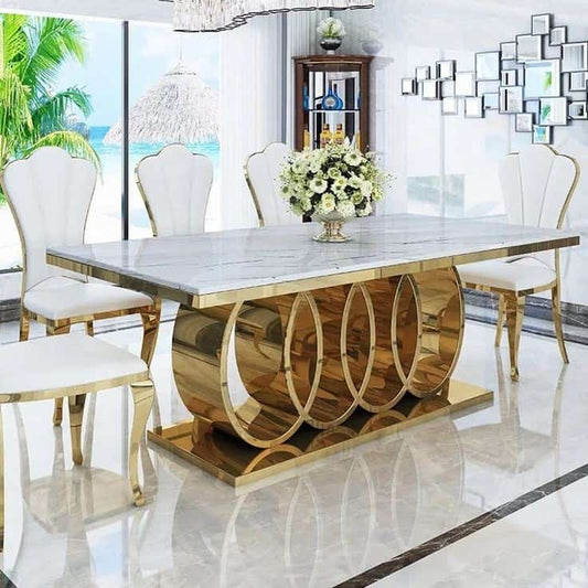 Luxury Dining Table Set Modern Artificial marble Dining Table 6/8 seater Stainless Steel Banquet Table
