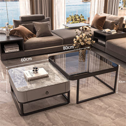 Modern Nested Center Table Set – 30×30×17 / 24×24×19 Inches (Iron, Black Matte Finish)