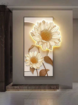 Sunflower Glow Acrylic Crystal Painting | 24×48 in | (LED Backlit, Remote-Controlled)