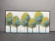 Aqua & Golden Textured Trees - Handmade Canvas Painting (120×60 cm, Heavy Aluminum Frame)